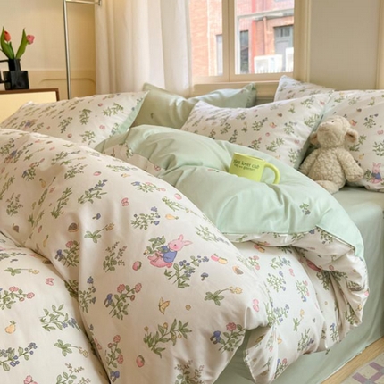 91家纺网 家纺一手货源 找家纺 晨希家居 2024新款全棉小清新印花四件套-系列二 花语兔