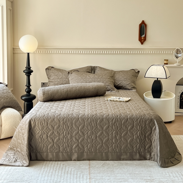 91家纺网 家纺一手货源 找家纺 若未家居 LOVEWE HOUSE 2025新款50S兰精天丝软凉席床盖三件套 摩卡棕