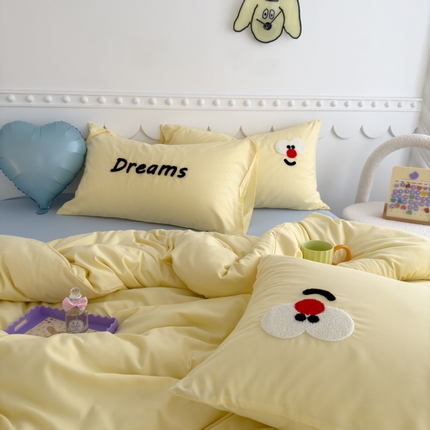 曼谷家纺 新款软糯糯个性毛巾绣四件套磨毛床上用品水洗棉三件套件 马戏团-芝士蓝