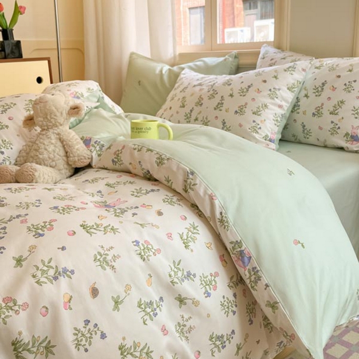 91家纺网 家纺一手货源 找家纺 晨希家居 2024新款全棉小清新印花四件套-系列二 花语兔