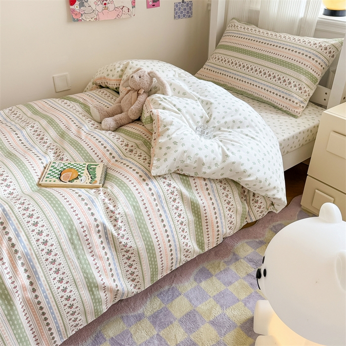 91家纺网 家纺一手货源 找家纺 简宜家居 2025新款40支全棉斜纹学生宿舍三件套 剑兰绿