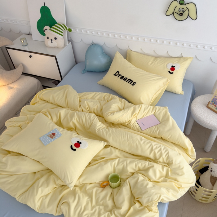 91家纺网 家纺一手货源 找家纺 曼谷家纺 新款软糯糯个性毛巾绣四件套磨毛床上用品水洗棉三件套件 马戏团-芝士蓝