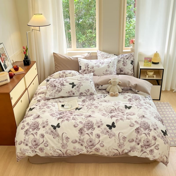 91家纺网 家纺一手货源 找家纺 晨希家居 2024新款全棉小清新印花四件套-系列二 暮风寻蝶