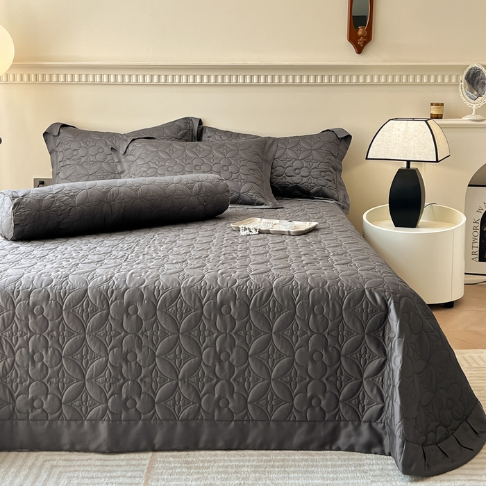 91家纺网 家纺一手货源 找家纺 若未家居 LOVEWE HOUSE 2025新款50S兰精天丝软凉席床盖三件套  玄灰