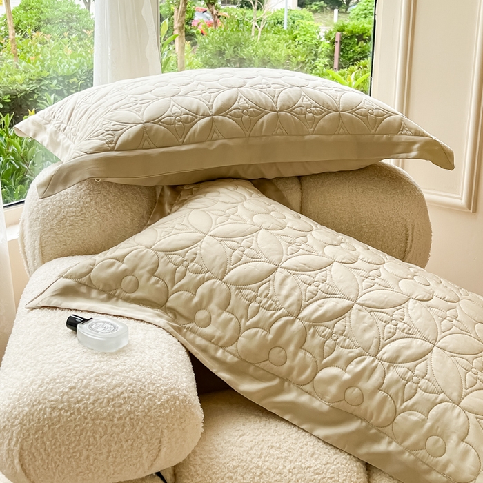 91家纺网 家纺一手货源 找家纺 若未家居 LOVEWE HOUSE 2025新款50S兰精天丝软凉席床盖三件套 香槟