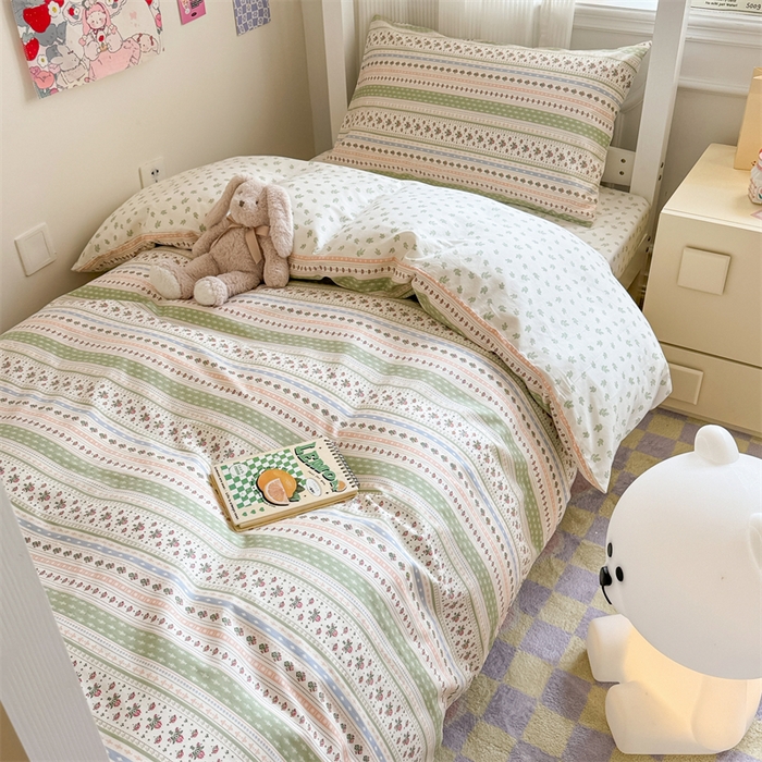 91家纺网 家纺一手货源 找家纺 简宜家居 2025新款40支全棉斜纹学生宿舍三件套 剑兰绿