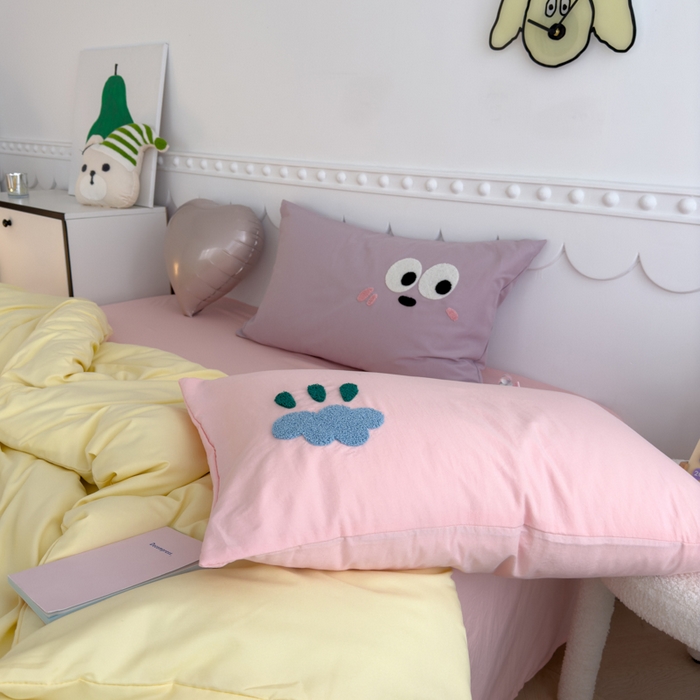 91家纺网 家纺一手货源 找家纺 曼谷家纺 新款软糯糯个性毛巾绣四件套磨毛床上用品水洗棉三件套件 棉花糖-芝士粉