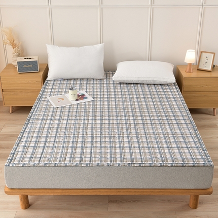 91家纺网 家纺一手货源 找家纺 艾兜坊 2024新款可水洗原棉夹棉床垫 灰蓝格