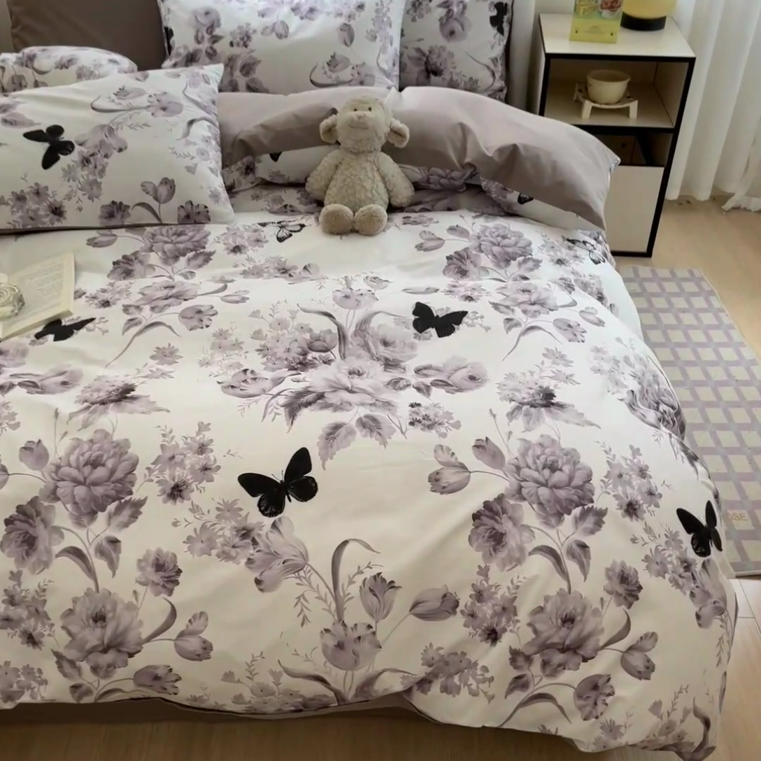 91家纺网 家纺一手货源 找家纺 晨希家居 2024新款全棉小清新印花四件套-系列二 暮风寻蝶