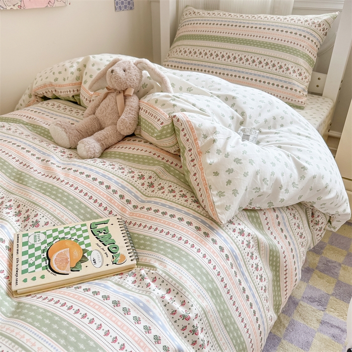 91家纺网 家纺一手货源 找家纺 简宜家居 2025新款40支全棉斜纹学生宿舍三件套 剑兰绿