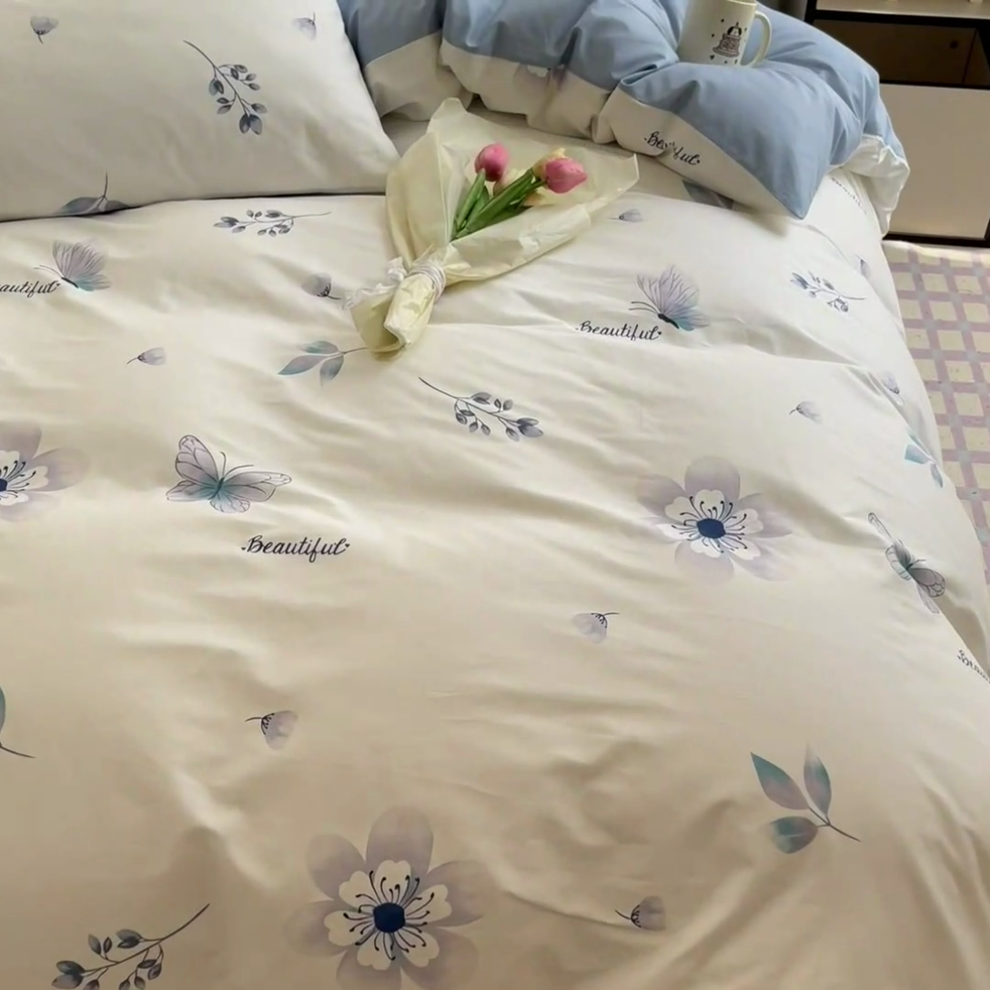 91家纺网 家纺一手货源 找家纺 晨希家居 2024新款全棉小清新印花四件套-系列二 香颂蝶舞