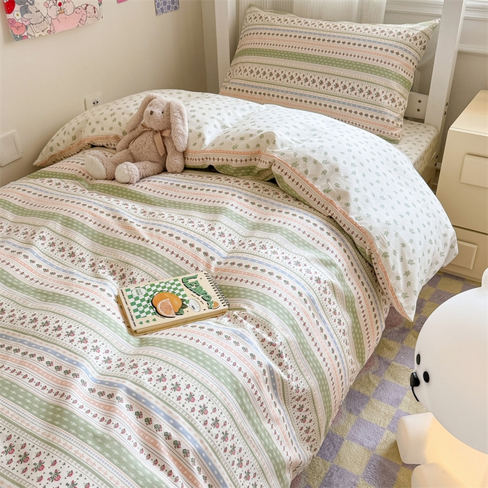 91家纺网 家纺一手货源 找家纺 简宜家居 2025新款40支全棉斜纹学生宿舍三件套 剑兰绿