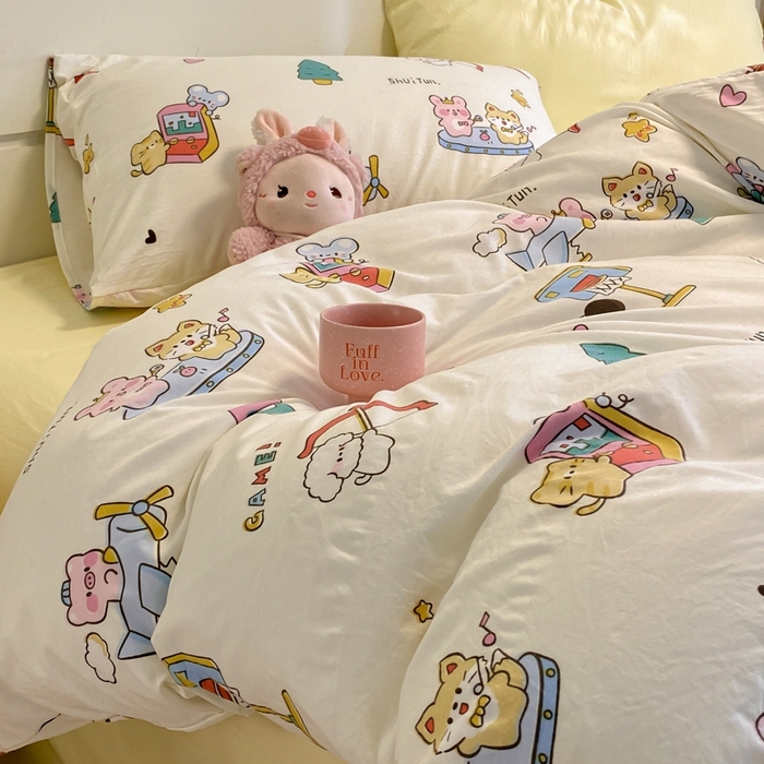 91家纺网 家纺一手货源 找家纺 海岛哥哥 2024新款超柔云朵棉ins风小红书花卉混搭系列四件套 混搭-欢乐园