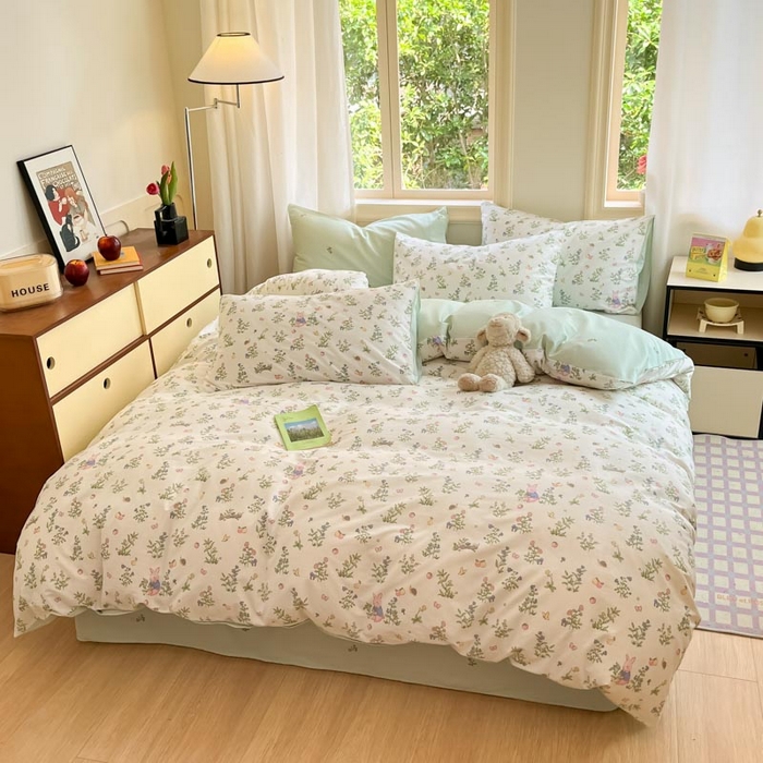 91家纺网 家纺一手货源 找家纺 晨希家居 2024新款全棉小清新印花四件套-系列二 花语兔