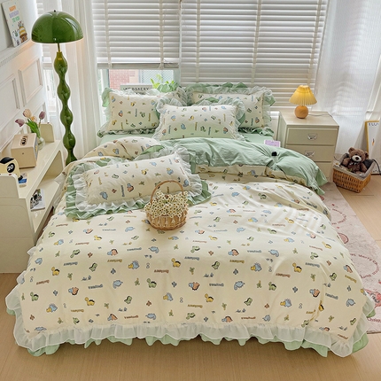 91家纺网 家纺一手货源 找家纺 （总）艺玲家纺 2024新款A类韩版水洗棉云朵棉花边四件套