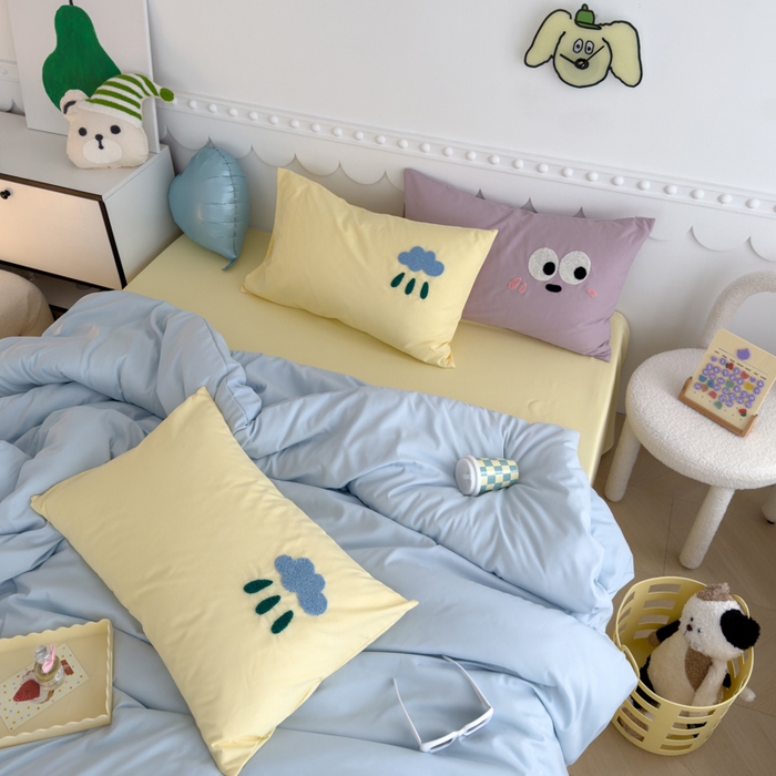 91家纺网 家纺一手货源 找家纺 曼谷家纺 新款软糯糯个性毛巾绣四件套磨毛床上用品水洗棉三件套件 棉花糖-蓝芝士