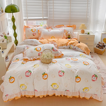 91家纺网 家纺一手货源 找家纺 （总）艺玲家纺 2024新款A类韩版水洗棉云朵棉花边四件套