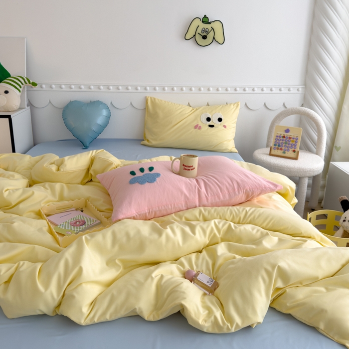 91家纺网 家纺一手货源 找家纺 曼谷家纺 新款软糯糯个性毛巾绣四件套磨毛床上用品水洗棉三件套件 棉花糖-芝士蓝