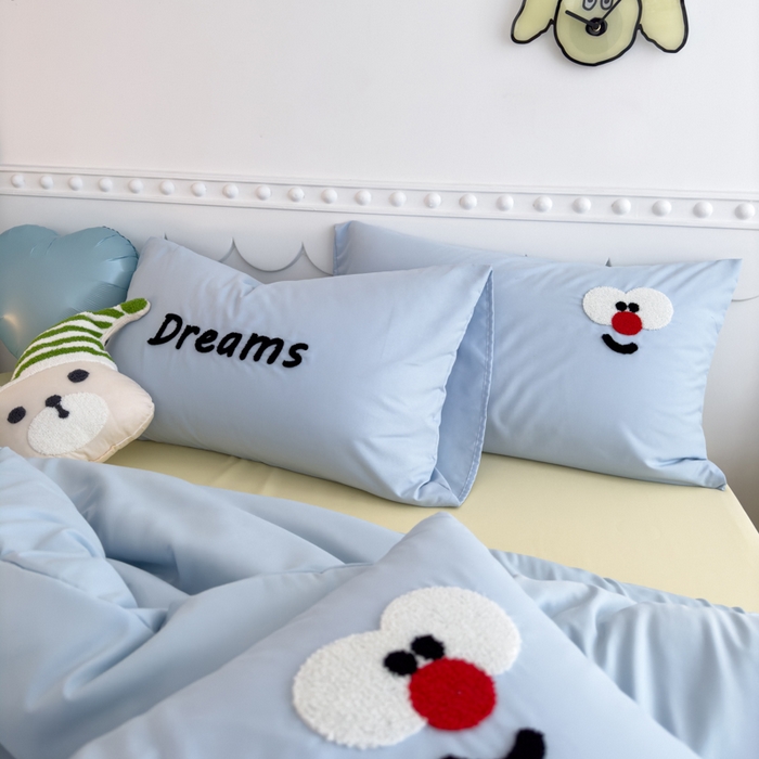 91家纺网 家纺一手货源 找家纺 曼谷家纺 新款软糯糯个性毛巾绣四件套磨毛床上用品水洗棉三件套件 马戏团-蓝芝士