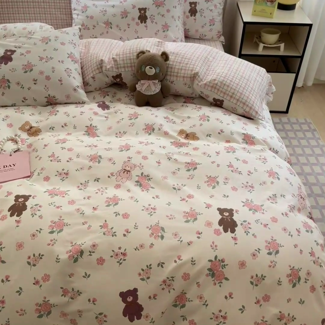 91家纺网 家纺一手货源 找家纺 晨希家居 2024新款全棉小清新印花四件套-系列二 花莹