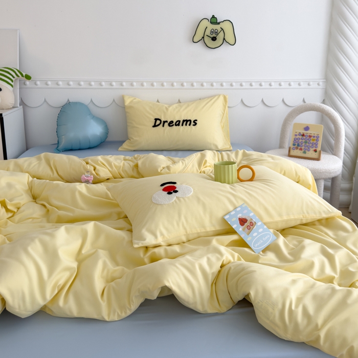 91家纺网 家纺一手货源 找家纺 曼谷家纺 新款软糯糯个性毛巾绣四件套磨毛床上用品水洗棉三件套件 马戏团-芝士蓝