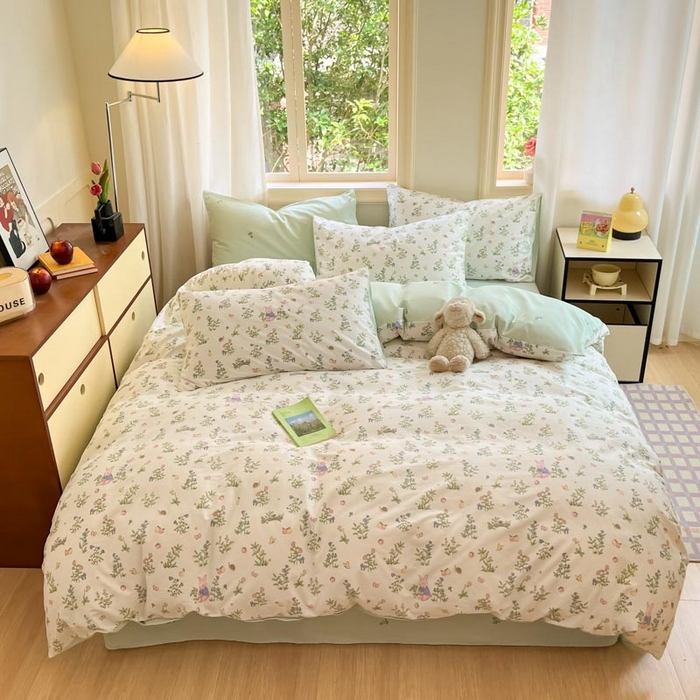 91家纺网 家纺一手货源 找家纺 晨希家居 2024新款全棉小清新印花四件套-系列二 花语兔