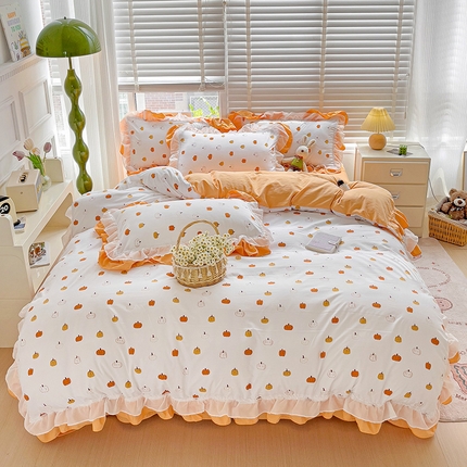 91家纺网 家纺一手货源 找家纺 （总）艺玲家纺 2024新款A类韩版水洗棉云朵棉花边四件套