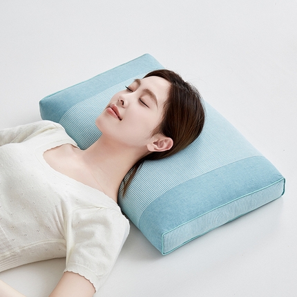 91家纺网 家纺一手货源 找家纺 乐可 2024新款全棉条纹荞麦方枕 全棉条纹荞麦枕-湖蓝