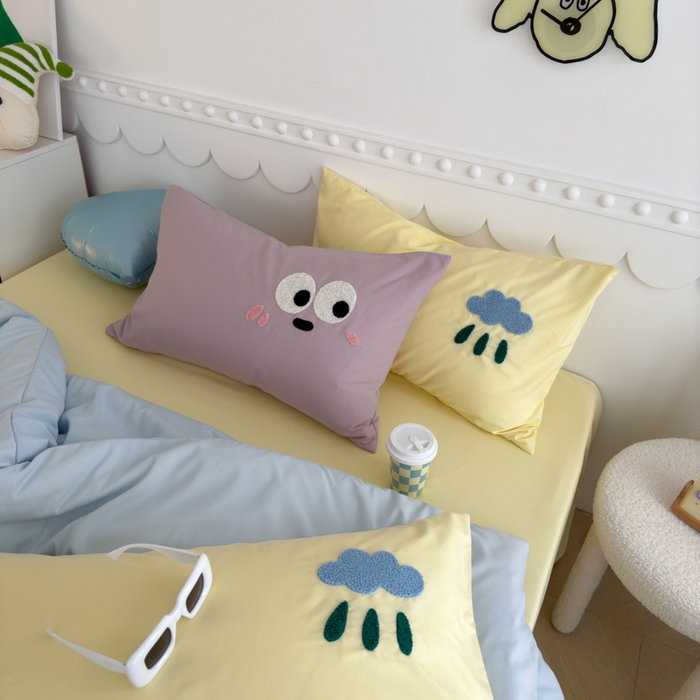 91家纺网 家纺一手货源 找家纺 曼谷家纺 新款软糯糯个性毛巾绣四件套磨毛床上用品水洗棉三件套件 棉花糖-蓝芝士