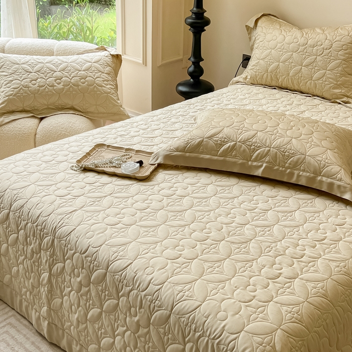 91家纺网 家纺一手货源 找家纺 若未家居 LOVEWE HOUSE 2025新款50S兰精天丝软凉席床盖三件套 香槟