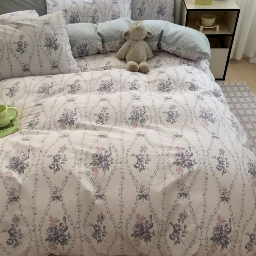 91家纺网 家纺一手货源 找家纺 晨希家居 2024新款全棉小清新印花四件套-系列二 花样年花