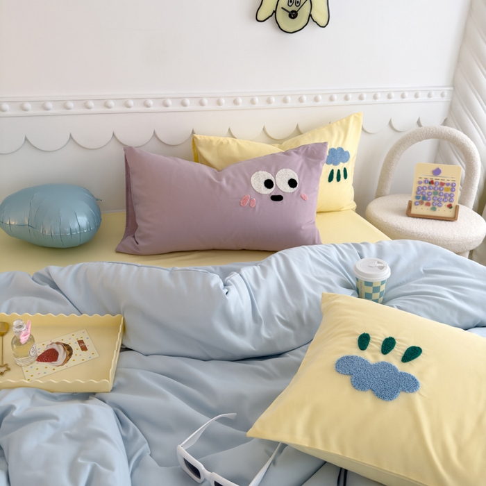 91家纺网 家纺一手货源 找家纺 曼谷家纺 新款软糯糯个性毛巾绣四件套磨毛床上用品水洗棉三件套件 棉花糖-蓝芝士