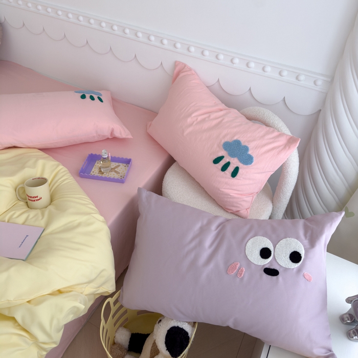 91家纺网 家纺一手货源 找家纺 曼谷家纺 新款软糯糯个性毛巾绣四件套磨毛床上用品水洗棉三件套件 棉花糖-芝士粉