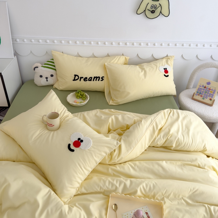 91家纺网 家纺一手货源 找家纺 曼谷家纺 新款软糯糯个性毛巾绣四件套磨毛床上用品水洗棉三件套件 马戏团-芝士绿