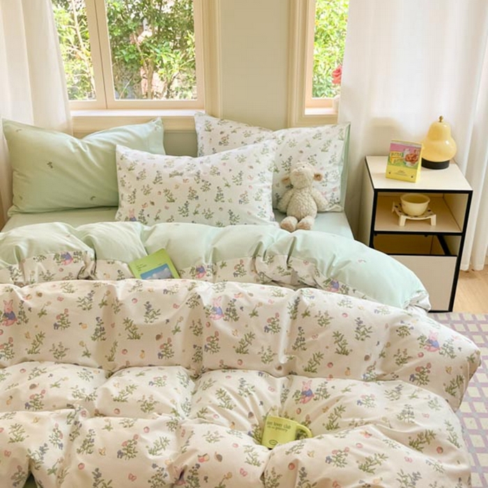 91家纺网 家纺一手货源 找家纺 晨希家居 2024新款全棉小清新印花四件套-系列二 花语兔