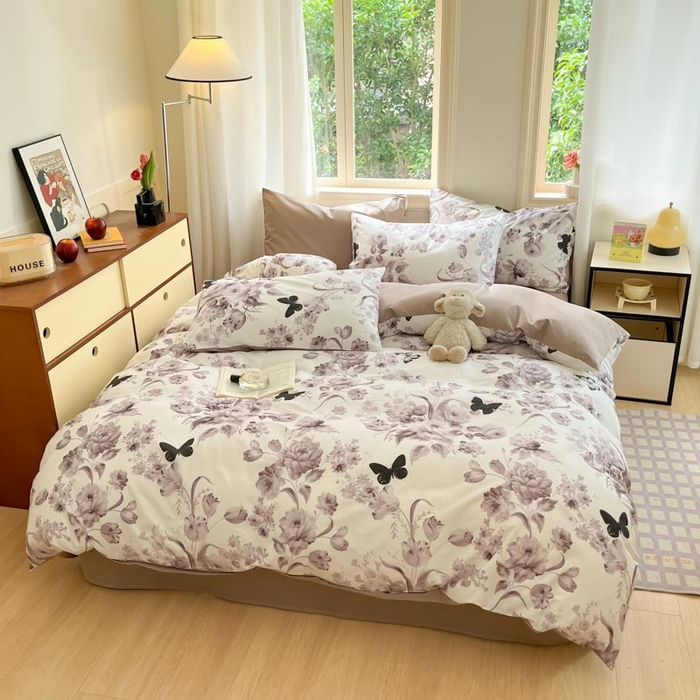 91家纺网 家纺一手货源 找家纺 晨希家居 2024新款全棉小清新印花四件套-系列二 暮风寻蝶