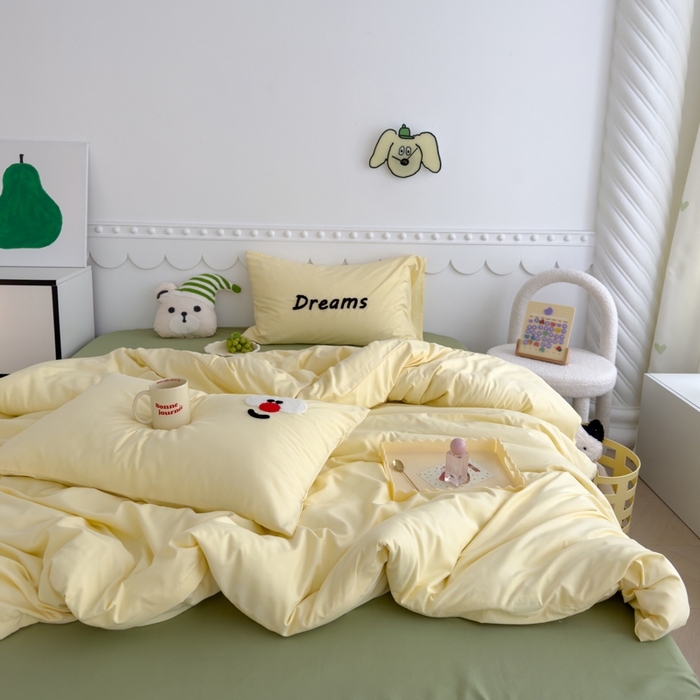 91家纺网 家纺一手货源 找家纺 曼谷家纺 新款软糯糯个性毛巾绣四件套磨毛床上用品水洗棉三件套件 马戏团-芝士绿