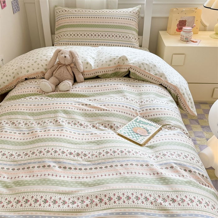 91家纺网 家纺一手货源 找家纺 简宜家居 2025新款40支全棉斜纹学生宿舍三件套 剑兰绿