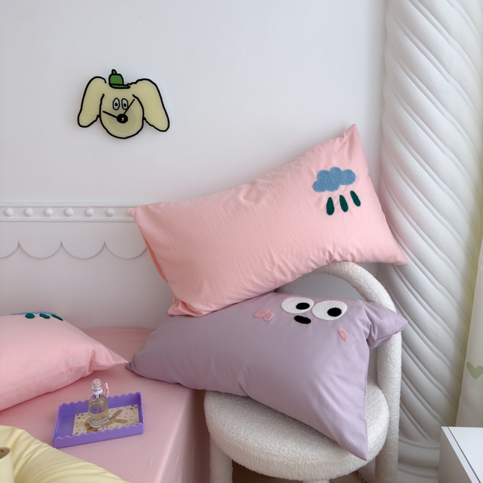 91家纺网 家纺一手货源 找家纺 曼谷家纺 新款软糯糯个性毛巾绣四件套磨毛床上用品水洗棉三件套件 棉花糖-芝士粉