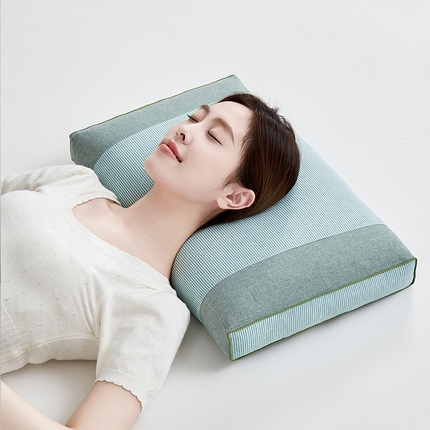 91家纺网 家纺一手货源 找家纺 乐可 2024新款全棉条纹荞麦方枕 全棉条纹荞麦枕-绿色