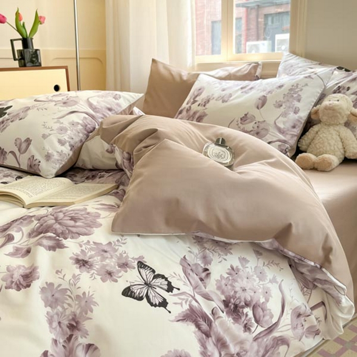 91家纺网 家纺一手货源 找家纺 晨希家居 2024新款全棉小清新印花四件套-系列二 暮风寻蝶