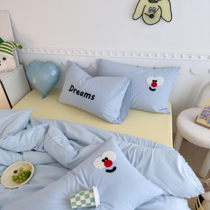 91家纺网 家纺一手货源 找家纺 曼谷家纺 新款软糯糯个性毛巾绣四件套磨毛床上用品水洗棉三件套件 马戏团-蓝芝士