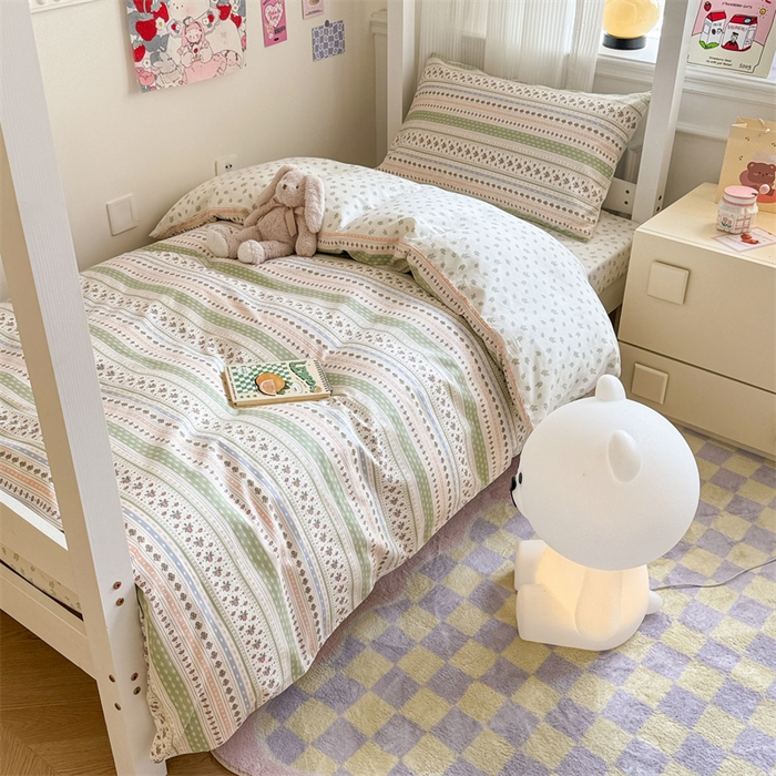 91家纺网 家纺一手货源 找家纺 简宜家居 2025新款40支全棉斜纹学生宿舍三件套 剑兰绿