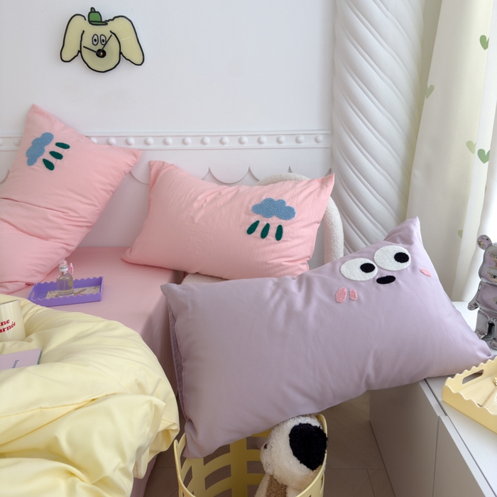 91家纺网 家纺一手货源 找家纺 曼谷家纺 新款软糯糯个性毛巾绣四件套磨毛床上用品水洗棉三件套件 棉花糖-芝士粉