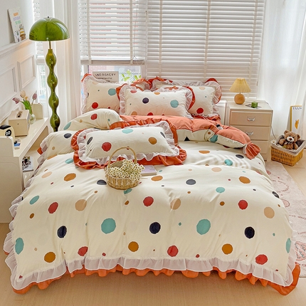 91家纺网 家纺一手货源 找家纺 （总）艺玲家纺 2024新款A类韩版水洗棉云朵棉花边四件套