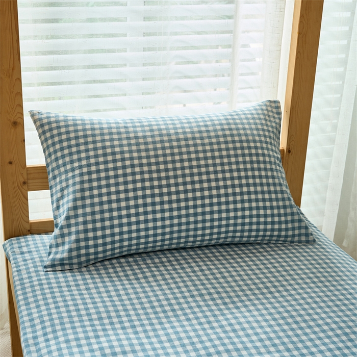 91家纺网 家纺一手货源 找家纺 三沁 2024新款全棉色织水洗棉开学季学生六件套 蓝小格