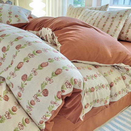 91家纺网 家纺一手货源 找家纺 （总）仟网汇 2024秋季新款提花针织棉圆角吊边床单四件套三件套