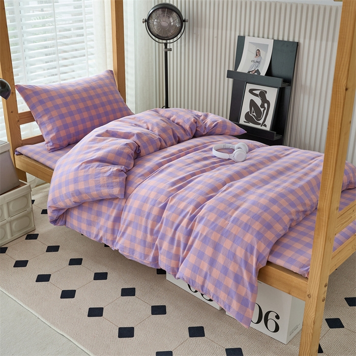 91家纺网 家纺一手货源 找家纺 三沁 2024新款全棉色织水洗棉开学季学生六件套 香芋紫中格