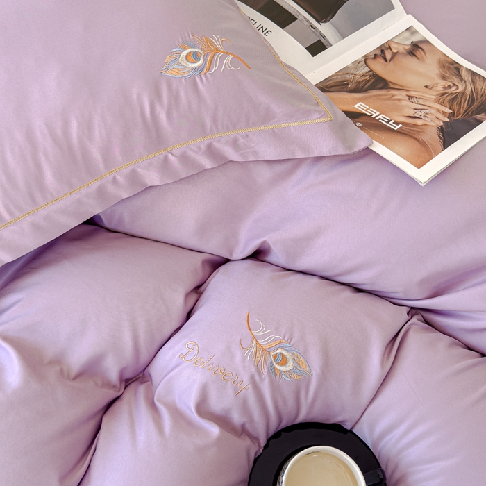 91家纺网 家纺一手货源 找家纺 可思家纺 2024新款云锦棉绣花四件套 鎏金岁月-优雅紫