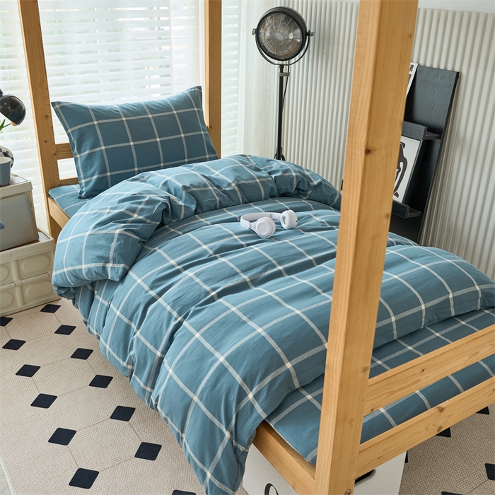 91家纺网 家纺一手货源 找家纺 三沁 2024新款全棉色织水洗棉开学季学生六件套 海蓝大格